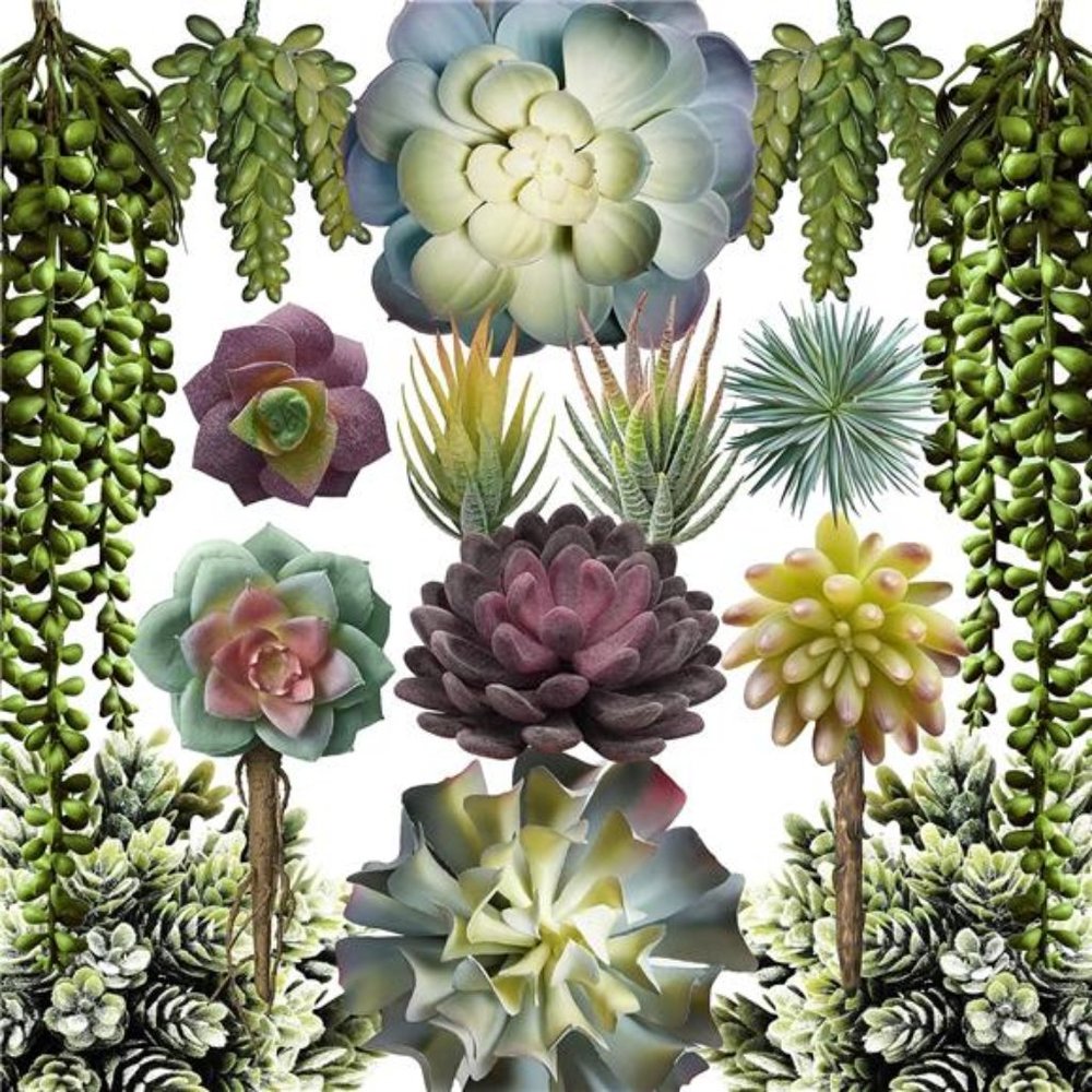 Artificial Succulents -15 Pack -Premium Unpotted Artificial & Realistic Textured